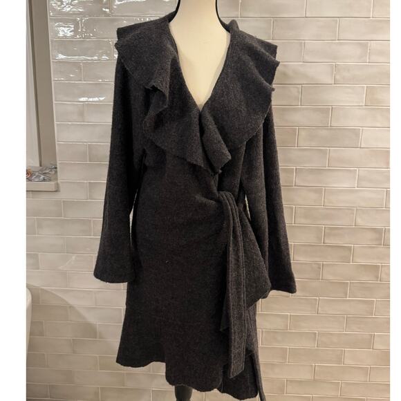 Sarah Spencer 100% Wool Cardigan Gray Open Front Waterfall 1X - Picture 1 of 6